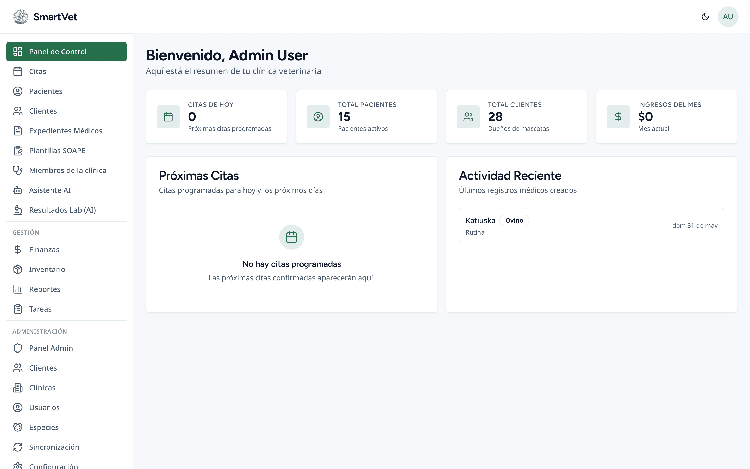 SmartVet dashboard